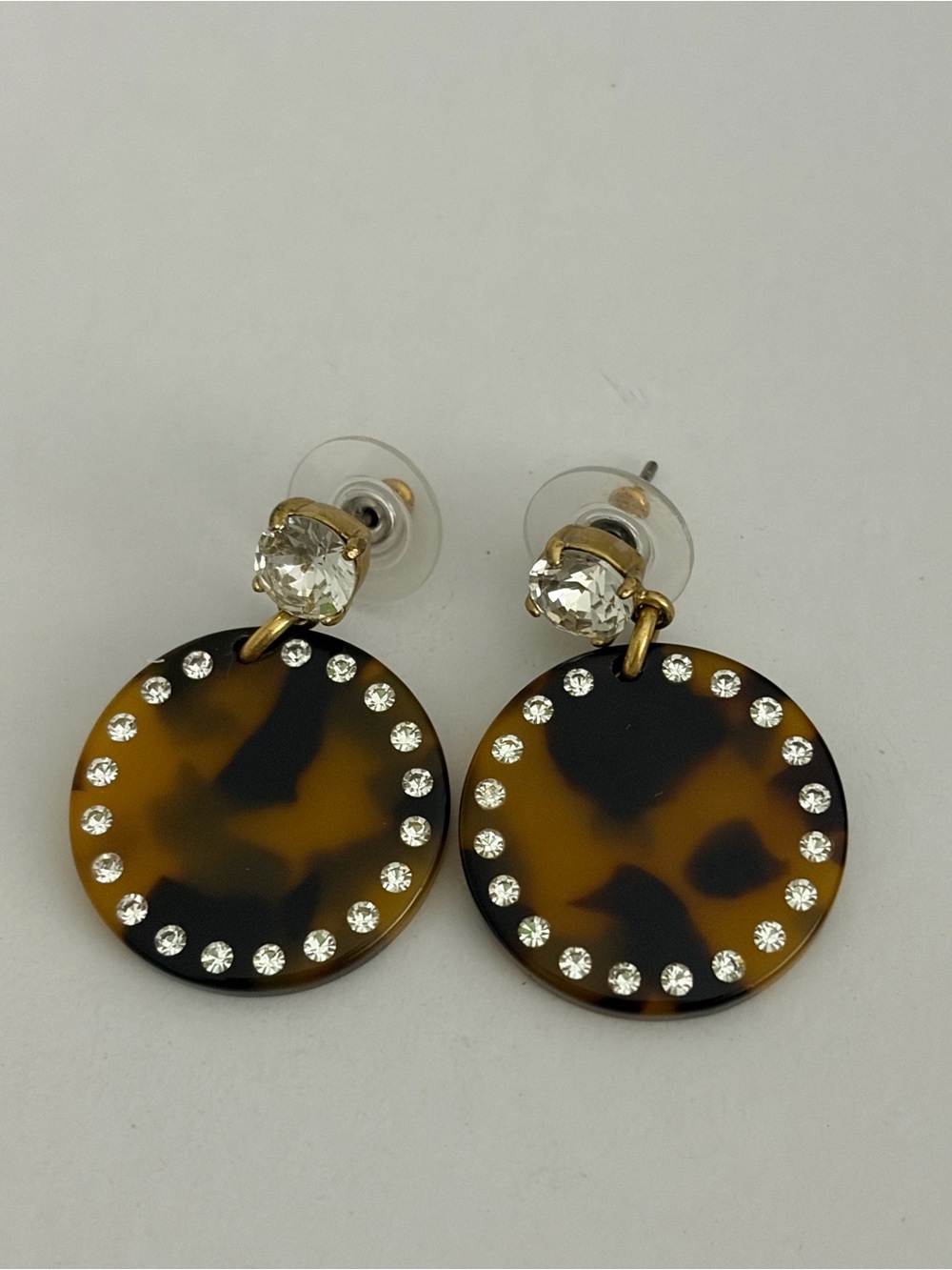 J. Crew Tortoiseshell Disc Earrings with Crystal Halo - Brown & Black